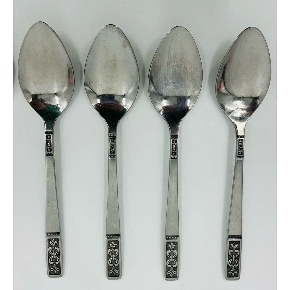 Custom Craft Stainless Flatware Fleur De Lis Set of 8 Teaspoons 6